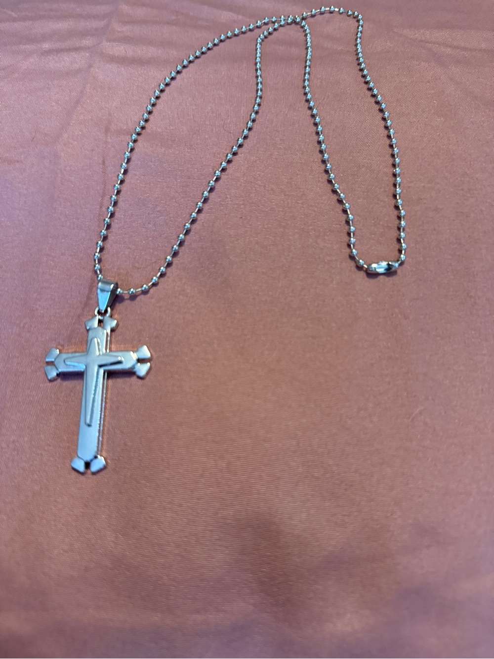 Stainless Steel Men's Cross Pendant Necklace in Silver
